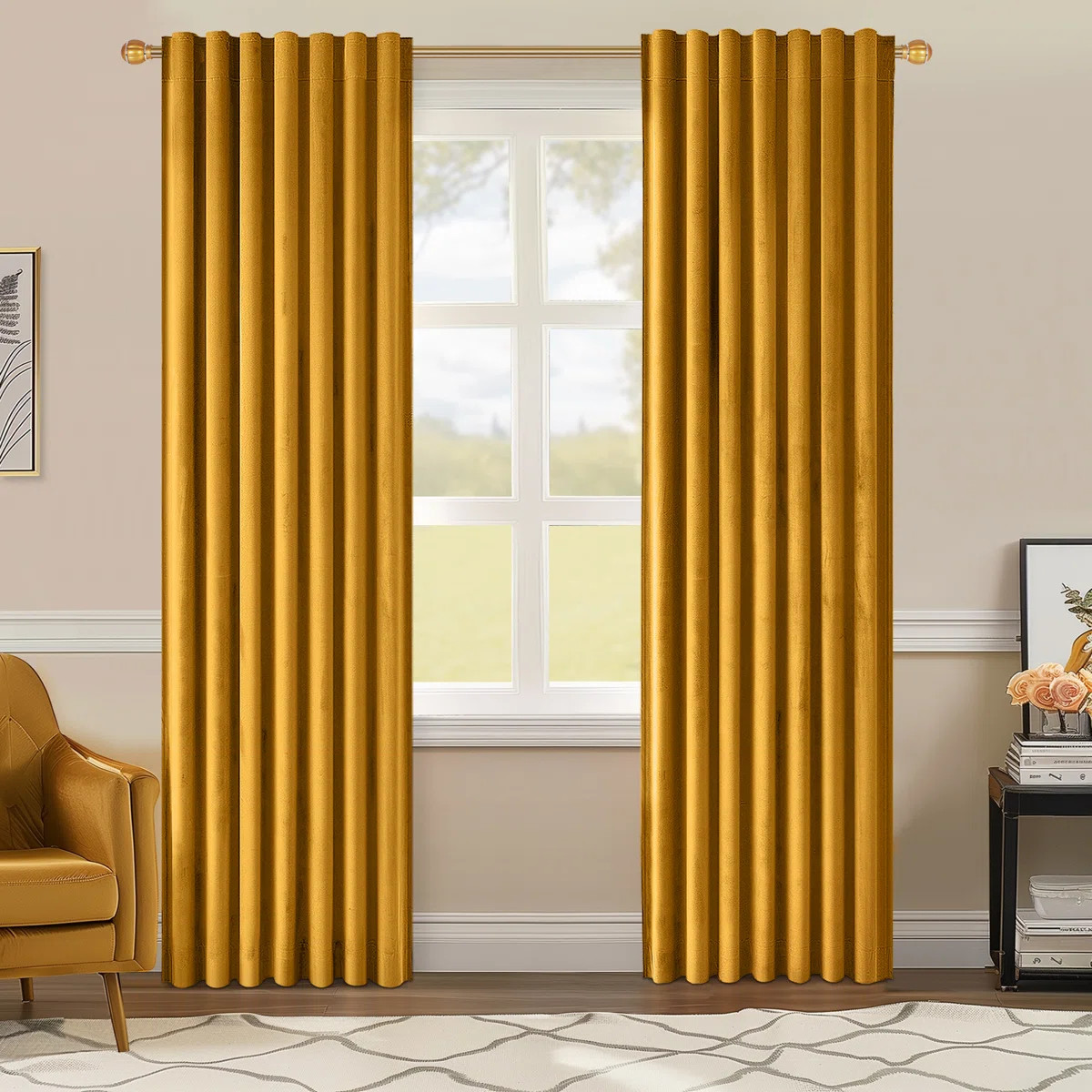 Ike Velvet 100% Blackout Curtains with Back Tab Hooks, Thermal Insulated Drapes (Set of 2) | Wayfair North America