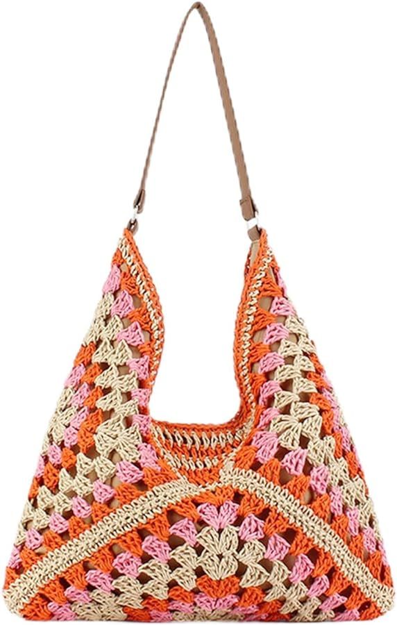 Large Straw Hobo Bags for Women Boho Aztec Shoulder Bag Woven Hobo Purse Designer Beach Bag for S... | Amazon (US)