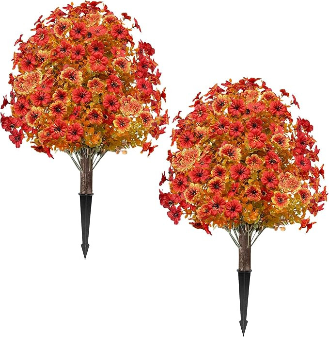 2 Pack Fall Artificial Mums Topiary Ball Tree with Ground Spike Boxwood 25" UV Resistant Fake Gre... | Amazon (US)