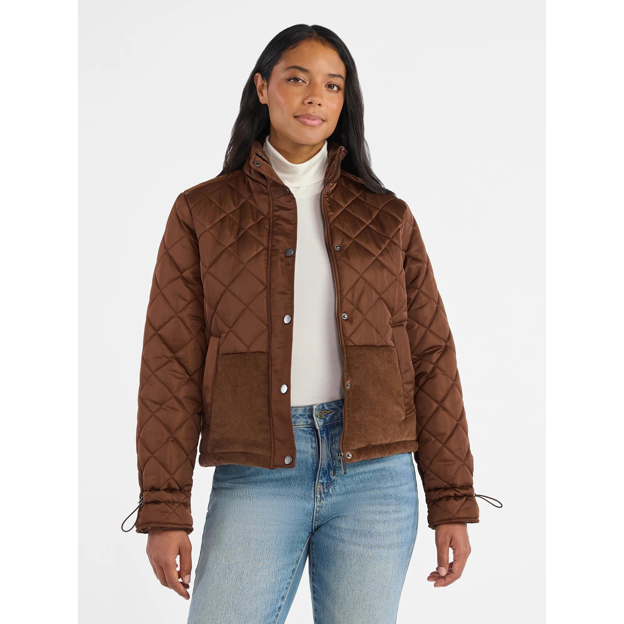Time and Tru Women's and Women’s Plus Mixed Media Puffer Jacket, Sizes XS-2X | Walmart (US)