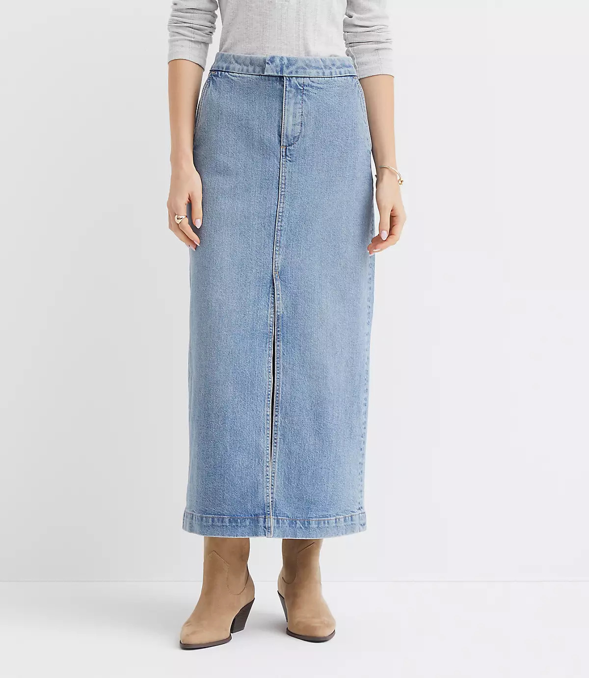Refined Denim Midi Skirt in Classic Mid Indigo | LOFT