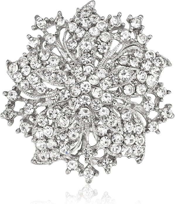 Womens Flower-shape Statement Brooch Pin Crystal Brooch for Women | Amazon (US)