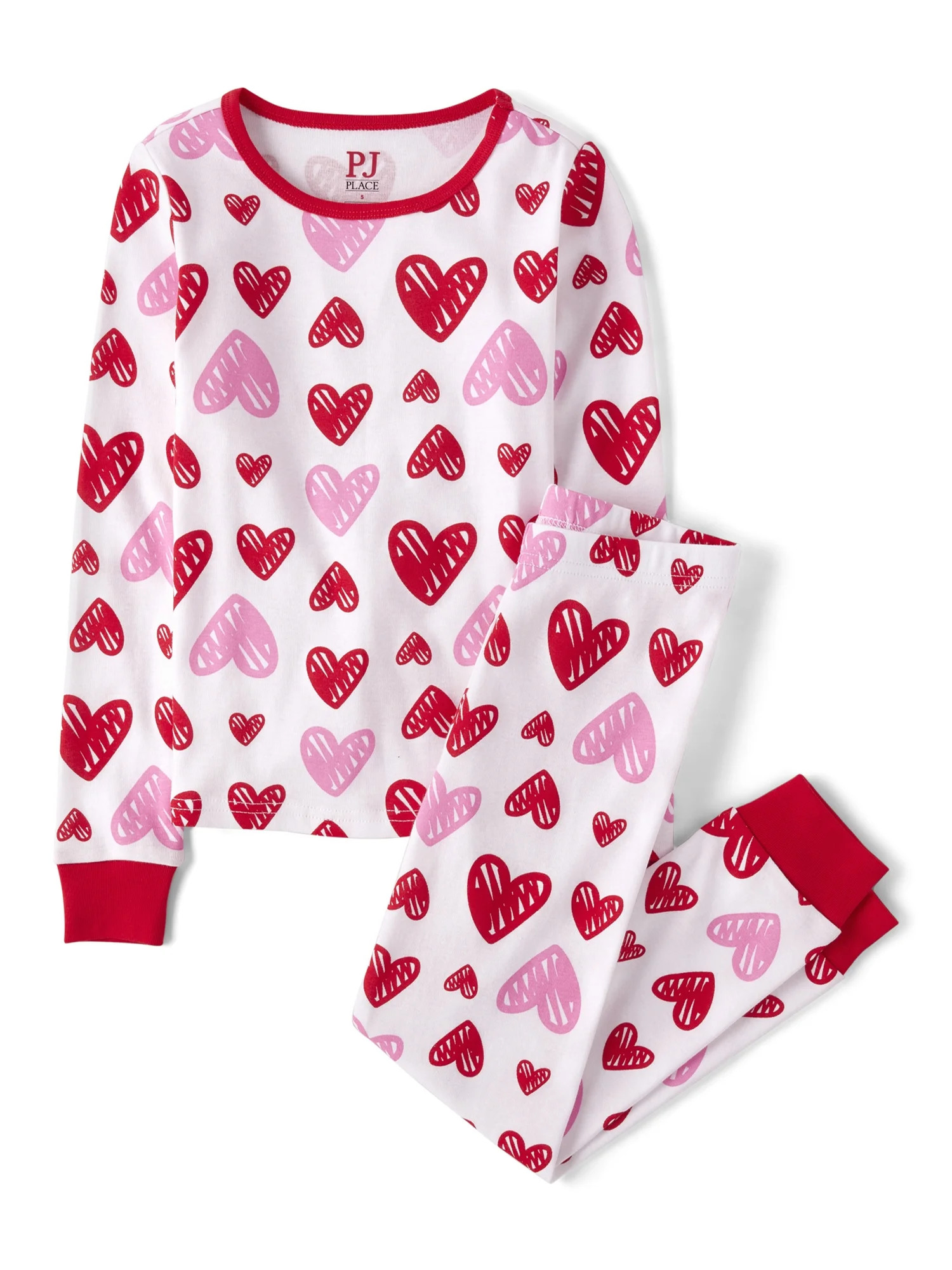 The Children's Place Girls Heart Long Sleeve Top and Pant 2-Piece Pajama Set, Sizes 4-16 - Walmar... | Walmart (US)