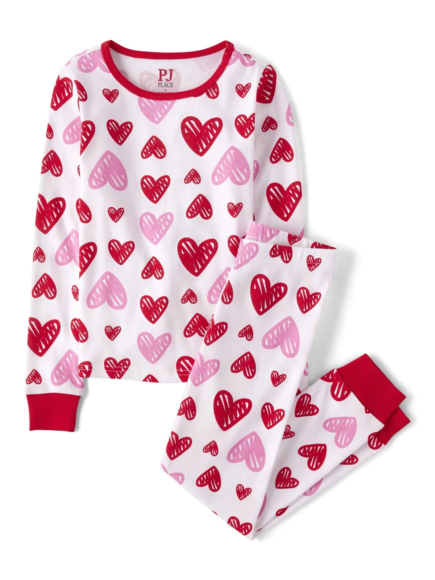 The Children's Place Girls Heart Long Sleeve Top and Pant 2-Piece Pajama Set, Sizes 4-16 | Walmart (US)