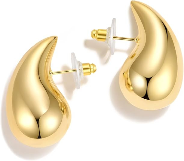 Teardrop Earrings Jewelry Dupes for Women Trendy,Lightweight Chunky 14K Real Gold Hoop Designer E... | Amazon (US)