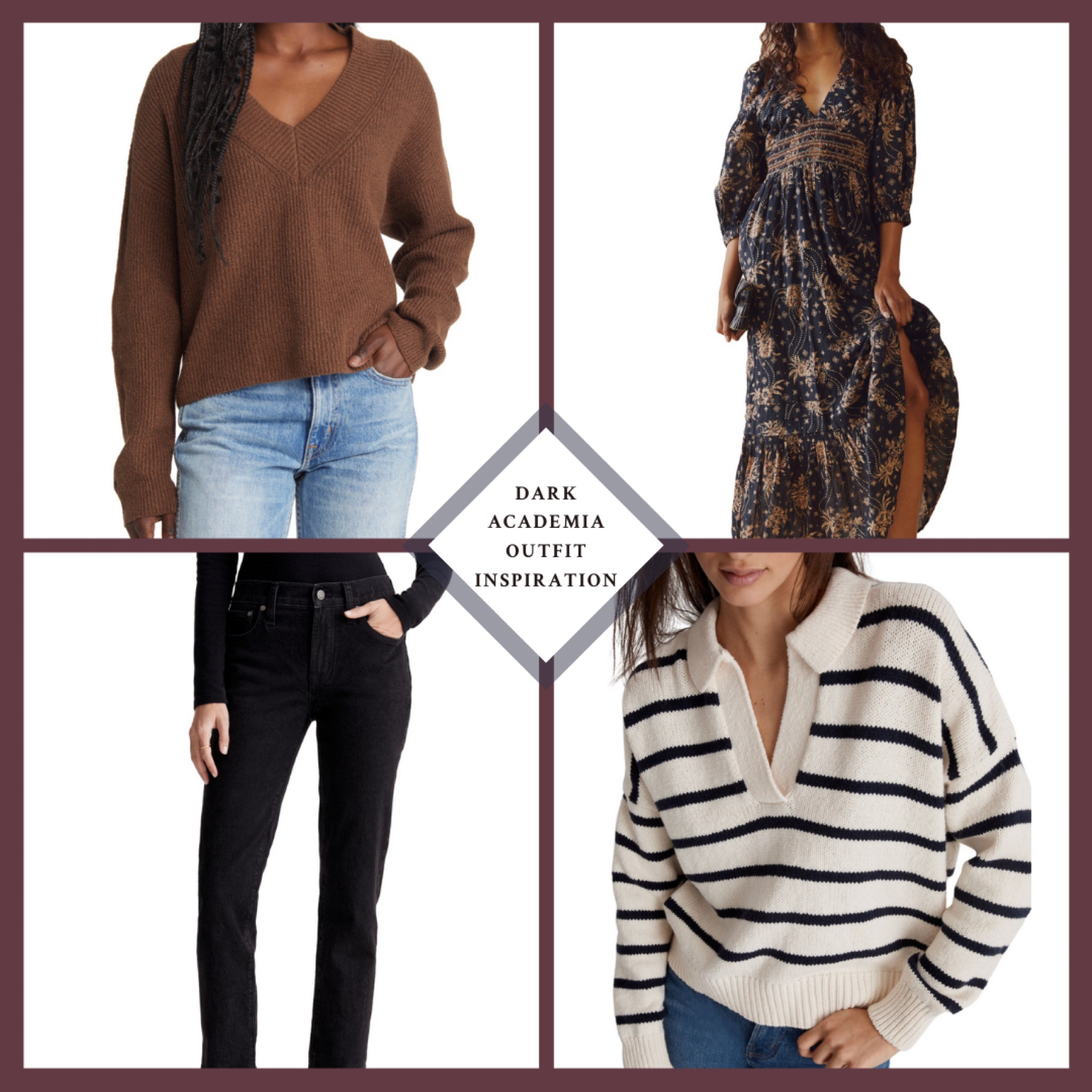 Dark Academia Outfit Inspiration - Cooler weather outfit inspiration and work wear in the theme of the dark academia aesthetic - Jeans from Madewell, pieces from Vince, dresses from Free People, & more

#LTKSeasonal #LTKFind #LTKstyletip