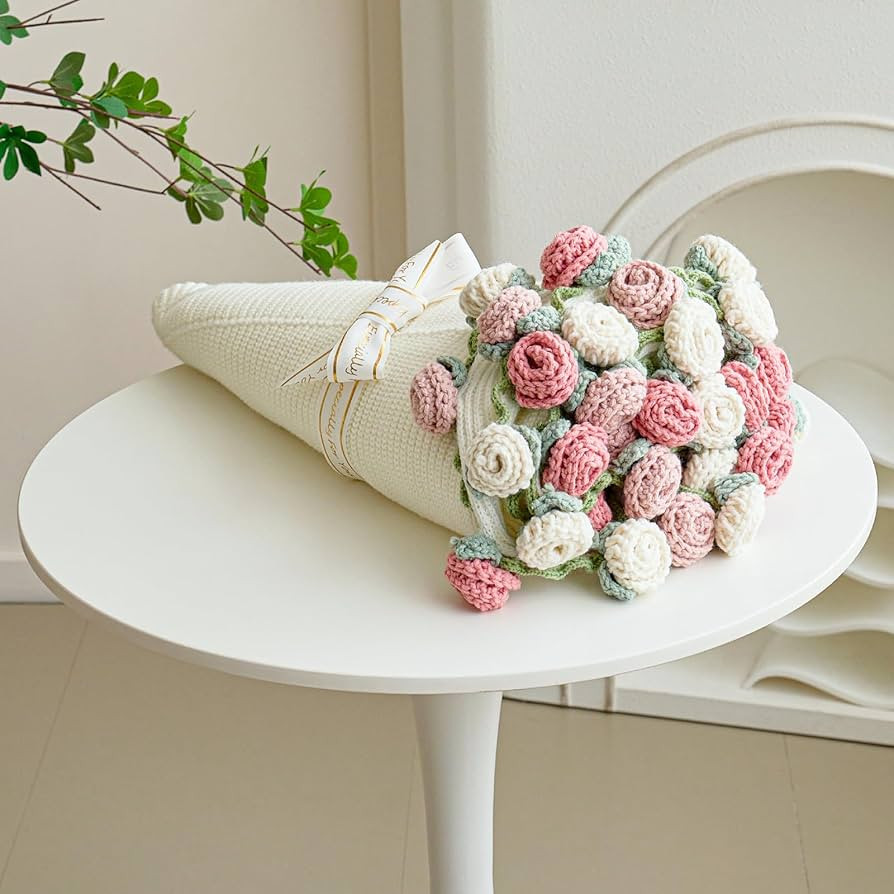 Crochet Flower Bouquet Throw Blanket, Handmade Knitted Blanket with Rose Flowers, Cute Romantic G... | Amazon (US)