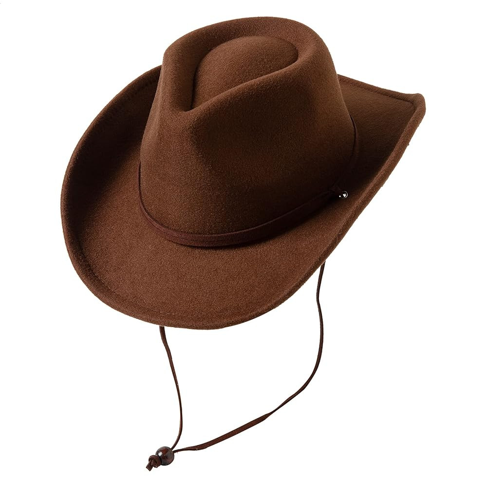 Jastore Kids Girls Boys Wide Brim Western Cowboy Cowgirl Hat with Wind Lanyard Felt Fedora Hat | Amazon (US)