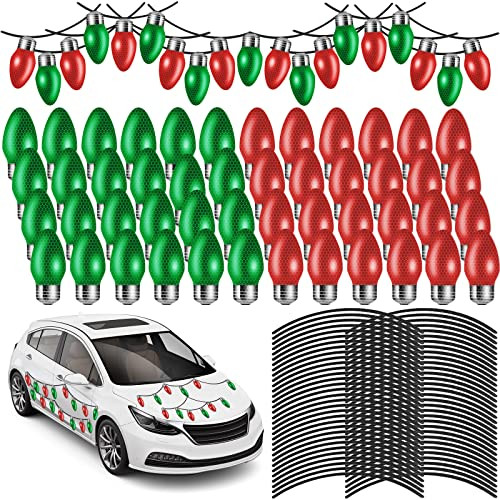 128 Pcs Large Reflective Christmas Car Decorations Include 64 Pcs Reflective Lights Bulb Car Magnet  | Amazon (US)