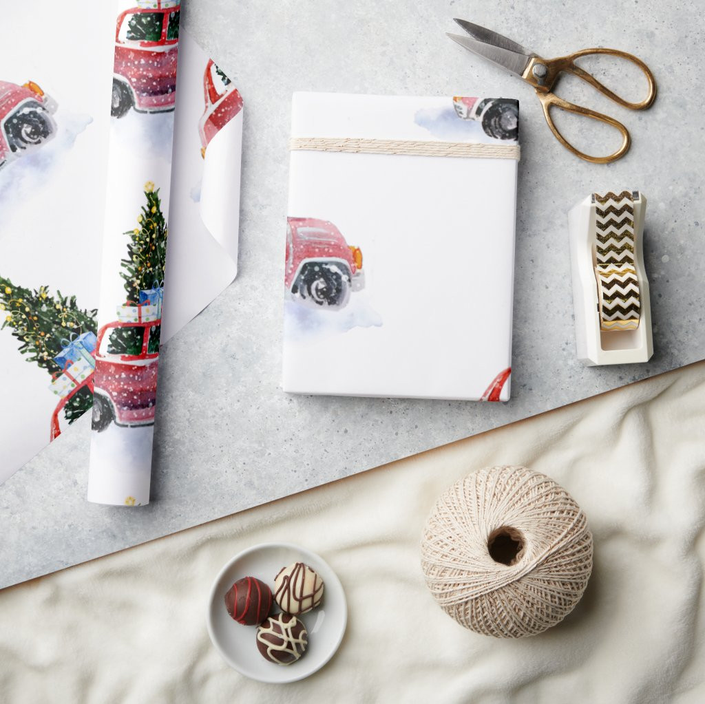 Vintage Red Car Christmas Wrapping Paper | Zazzle