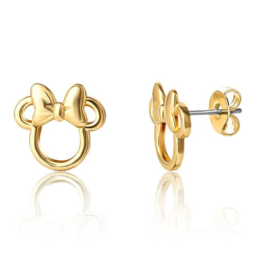Disney Minnie Mouse Stud Earrings for Women Official License, 18k Gold Flash-Plated Minnie Mouse Earrings | Amazon (US)
