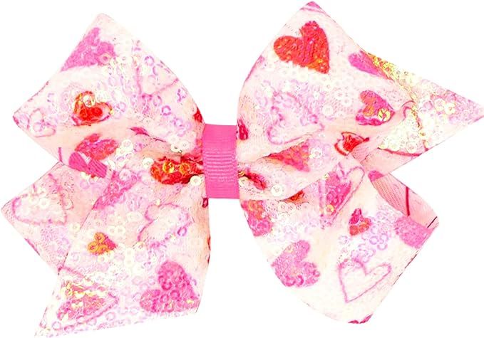 Amazon.com : Wee Ones Girls' Valentine's Day Sequin Heart Print Hair Bow, Medium, Heart : Beauty & P | Amazon (US)