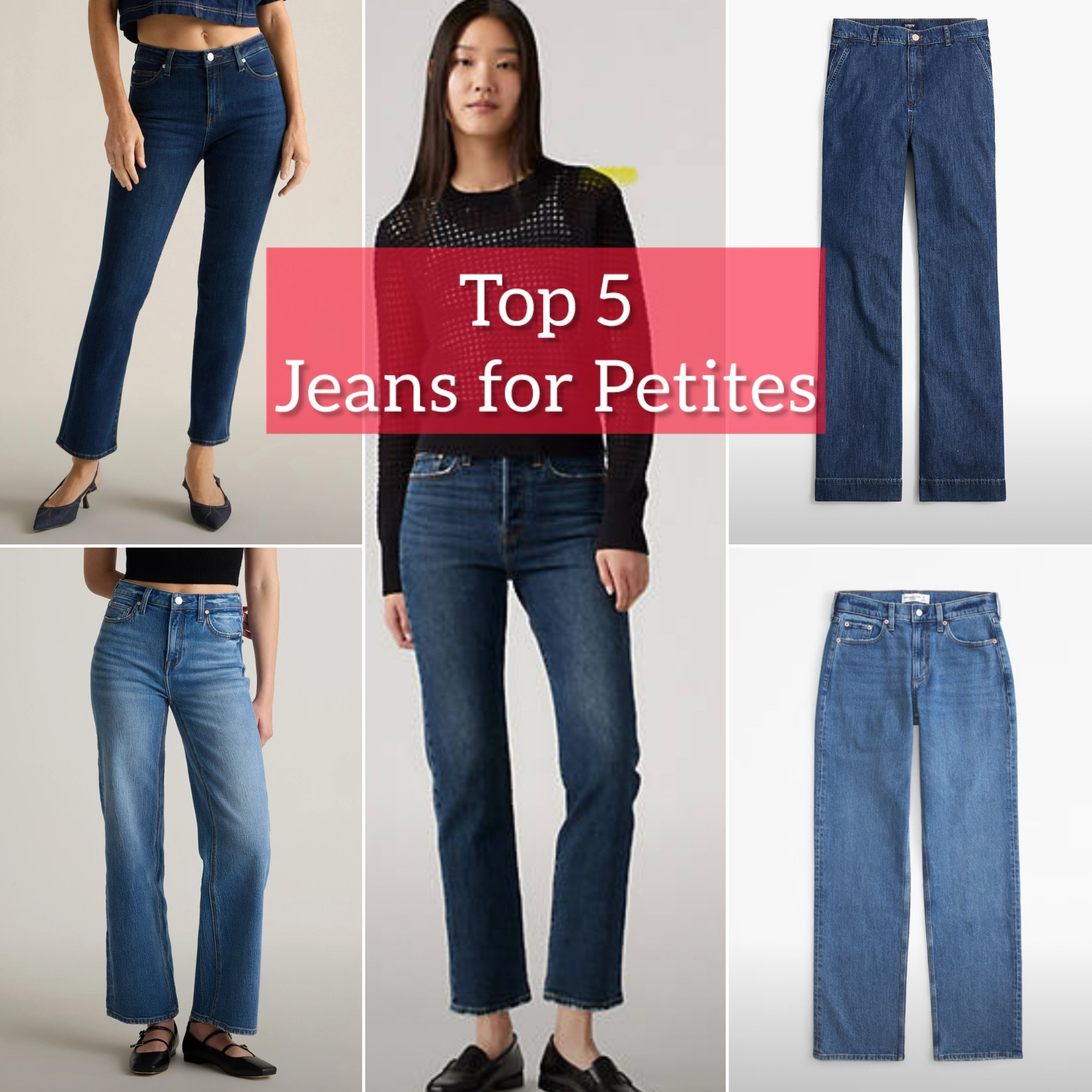 Top 5 picks for the best jeans for Petites
5.  Abercrombie Low Rise Baggy: comes in an extra short and short inseam.  Size down for a less baggy fit
4.  J.Crew Trouser Jean: comes in a petite length that is perfect for a boot or heel.  A slim trouser fit, Very flattering and TTS
3.  Levi’s Wedgie Fit: Comes in a 26 inch inseam, high rise and button fly.  These don’t have stretch but are incredibly flattering and straight leg fit. 
2.  Quince Comfort Stretch Straight: comes in a 28 inch inseam, great for boots or a small heel.  Incredibly soft, comfortable and flattering. These are TTS
1.  Quince Kick Flare: comes in a 26 inch inseam.  Incredibly comfortable with stretch but maintain their shape throughout the day.  Fits more like a straight fit than a flare and pairs perfectly with boots, flats, sneakers or your favorite shoe.  TTS

#LTKStyleTip #LTKFindsUnder100 #LTKOver40