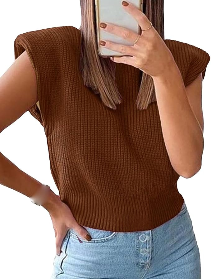 xxxiticat Women's Cap Sleeve Sweater Vest Mock Neck Knit Pullover Tank Shirt 2025 Trendy Spring S... | Amazon (US)