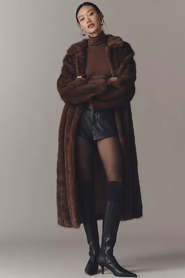 Maeve Faux-Fur Channeled Long Coat | Anthropologie (UK)