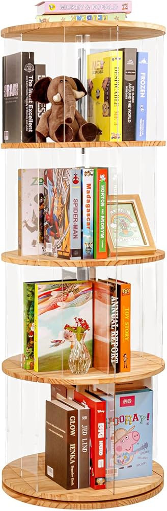 Rotating Bookshelf, 360 Degree Revolving Bookcase, 4-Tier Spinning Bookshelf, Clear Acrylic & Sol... | Amazon (US)