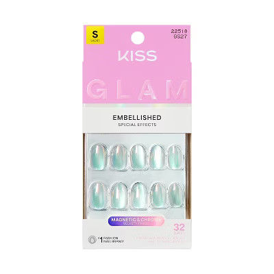 KISS Nails GLAM Embellished Press-On Fake Nails - Short Round - Celestique - 35ct | Target