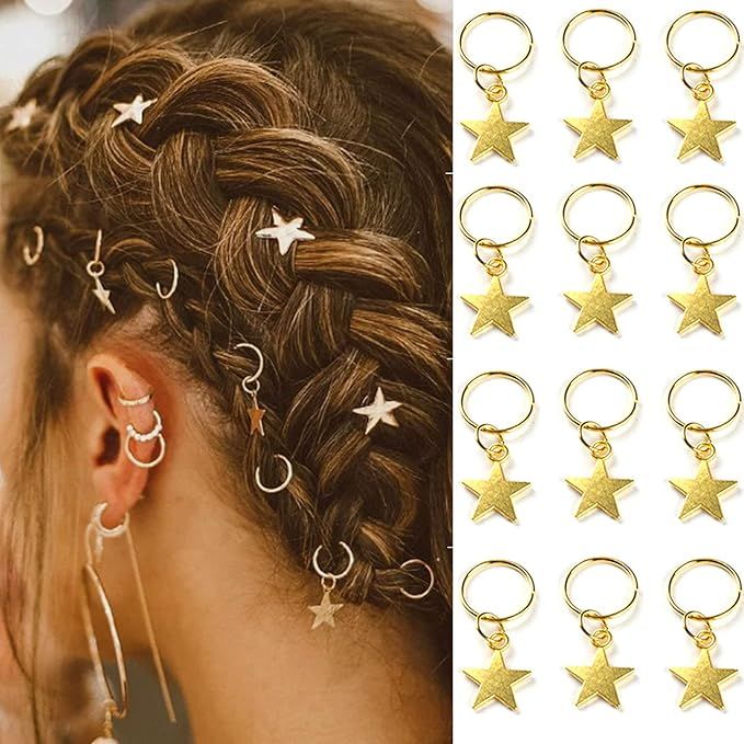 NAISKA 12PCS Gold Star Hair Braid Charm Five-pointed Stars Pendant Dreadlock Clips Accessories Ha... | Amazon (US)