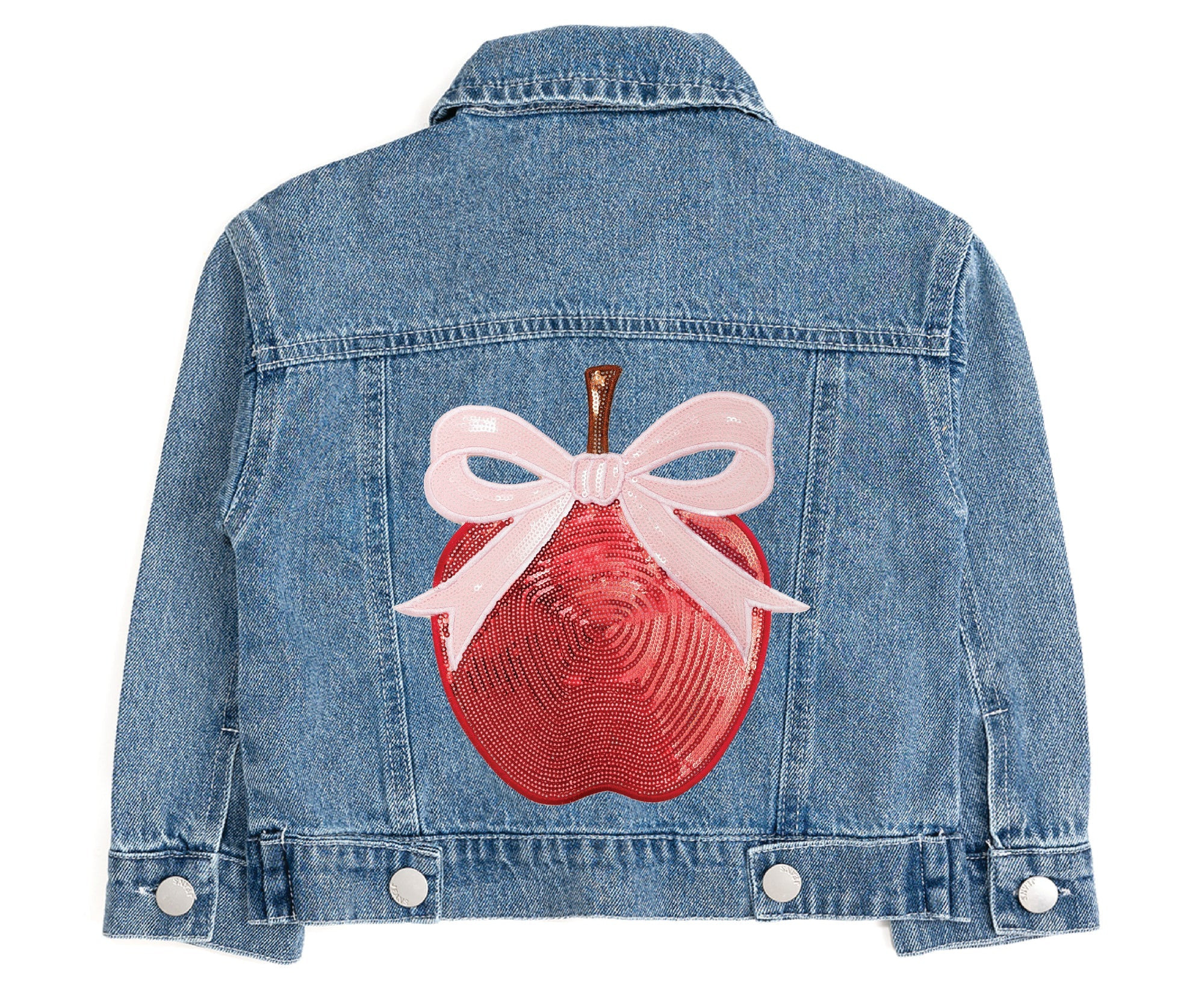 Apple Bow Sequin Patch Denim Jacket | Sweet Wink