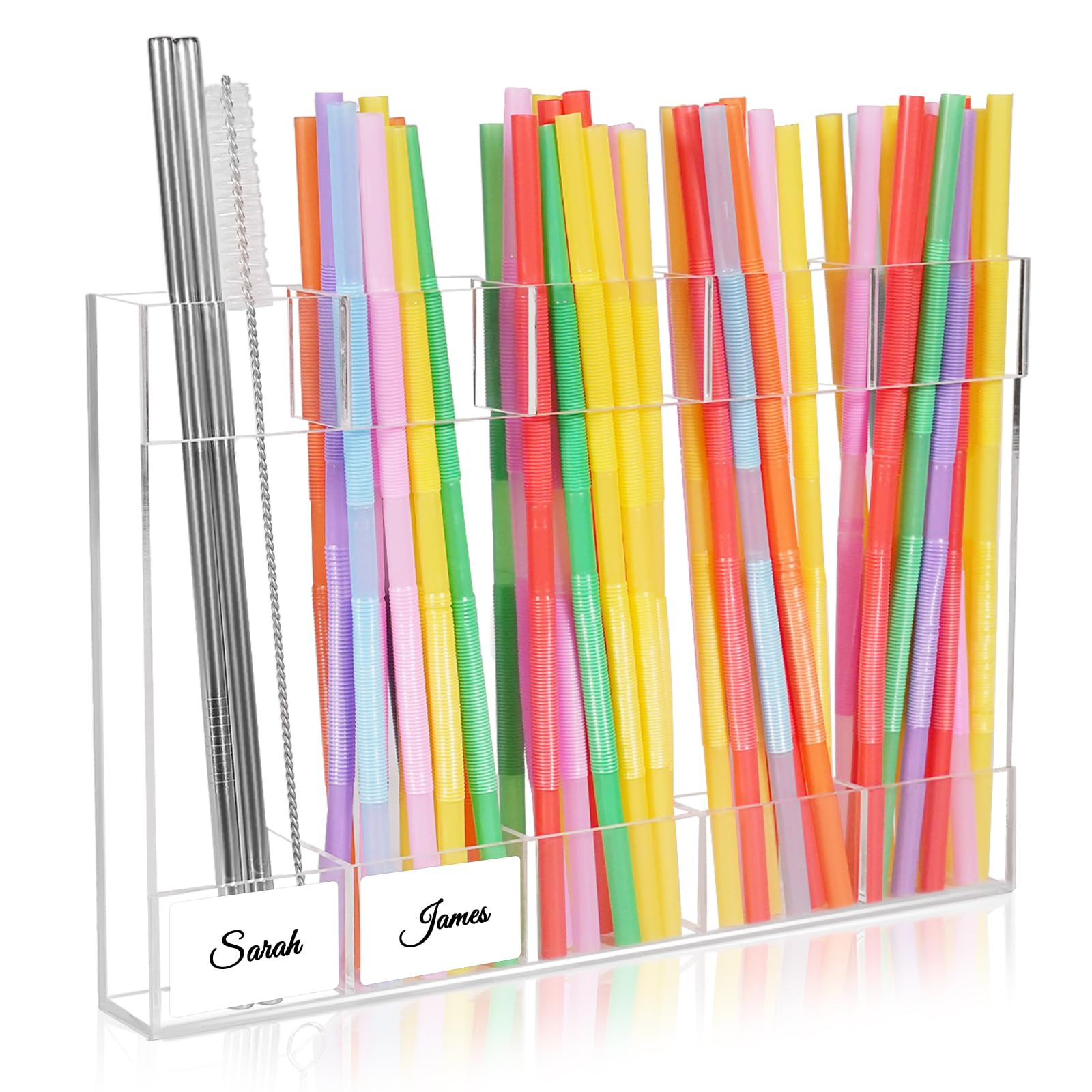 9.8” Large Acrylic Straw Holder for Cabinet Door - Reusable Straw Organizer Storage, Holds 80+ ... | Amazon (US)
