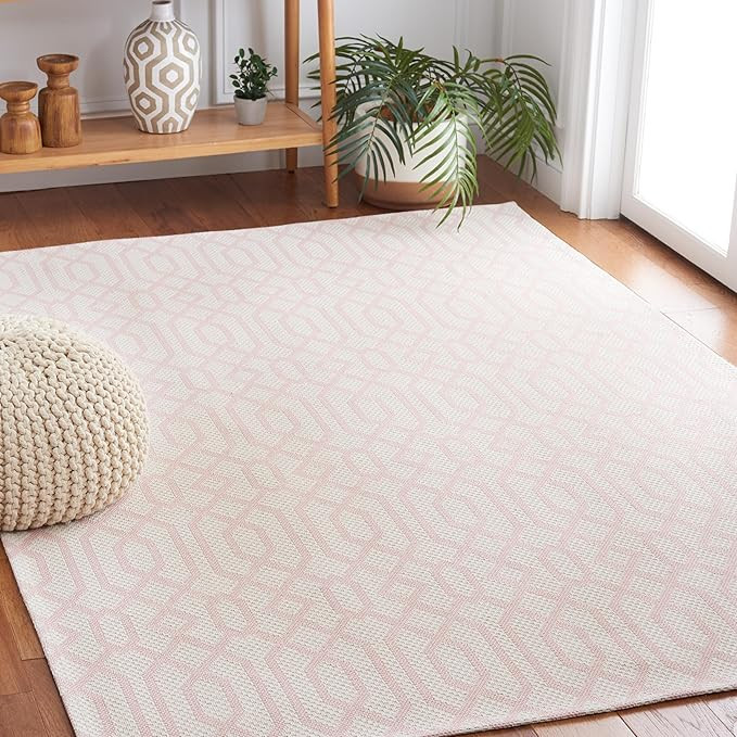MARTHA STEWART x SAFAVIEH 5' x 7' Pink/Ivory MSR421U Contemporary Geometric Cotton Area Rug | Amazon (US)