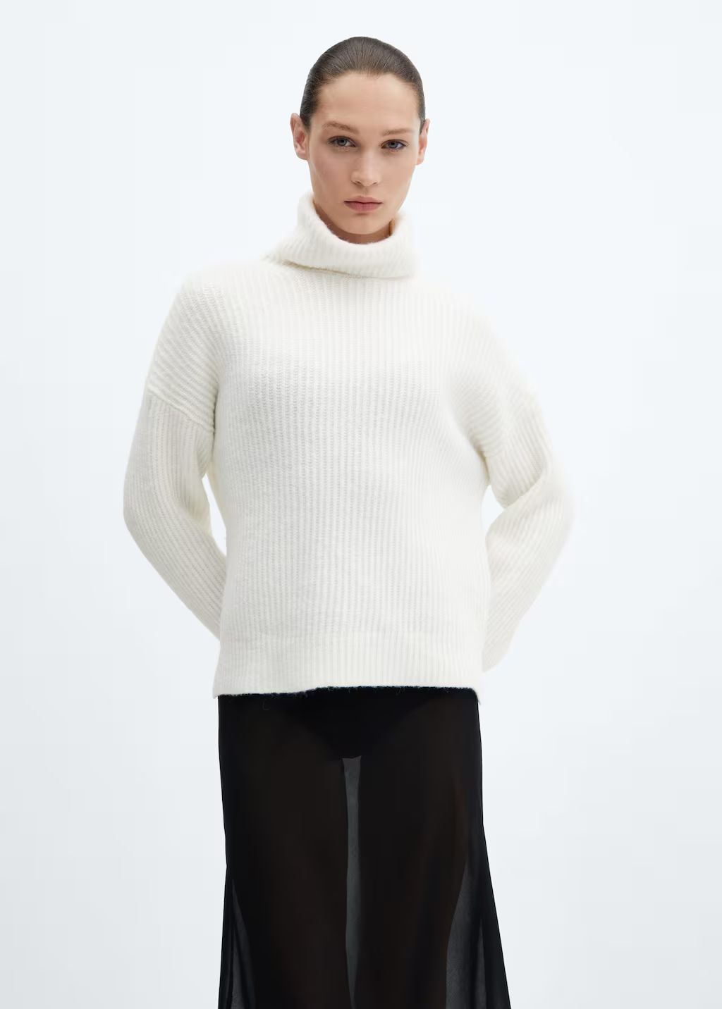 Rolled neck cable sweater | MANGO (US)