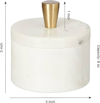 Queenza White Marble Salt Cellar with Lid and Brass Knob, 3 Inch Salt Box | Amazon (US)