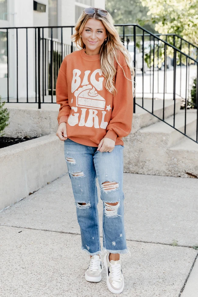 Big Pie Girl Rust Corded Graphic Sweatshirt | Pink Lily