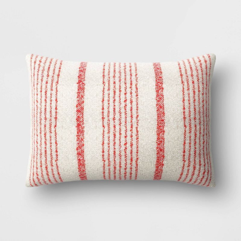 Woven Boucle Striped Lumbar Christmas Throw Pillow Red/Ivory - Threshold&#8482; | Target