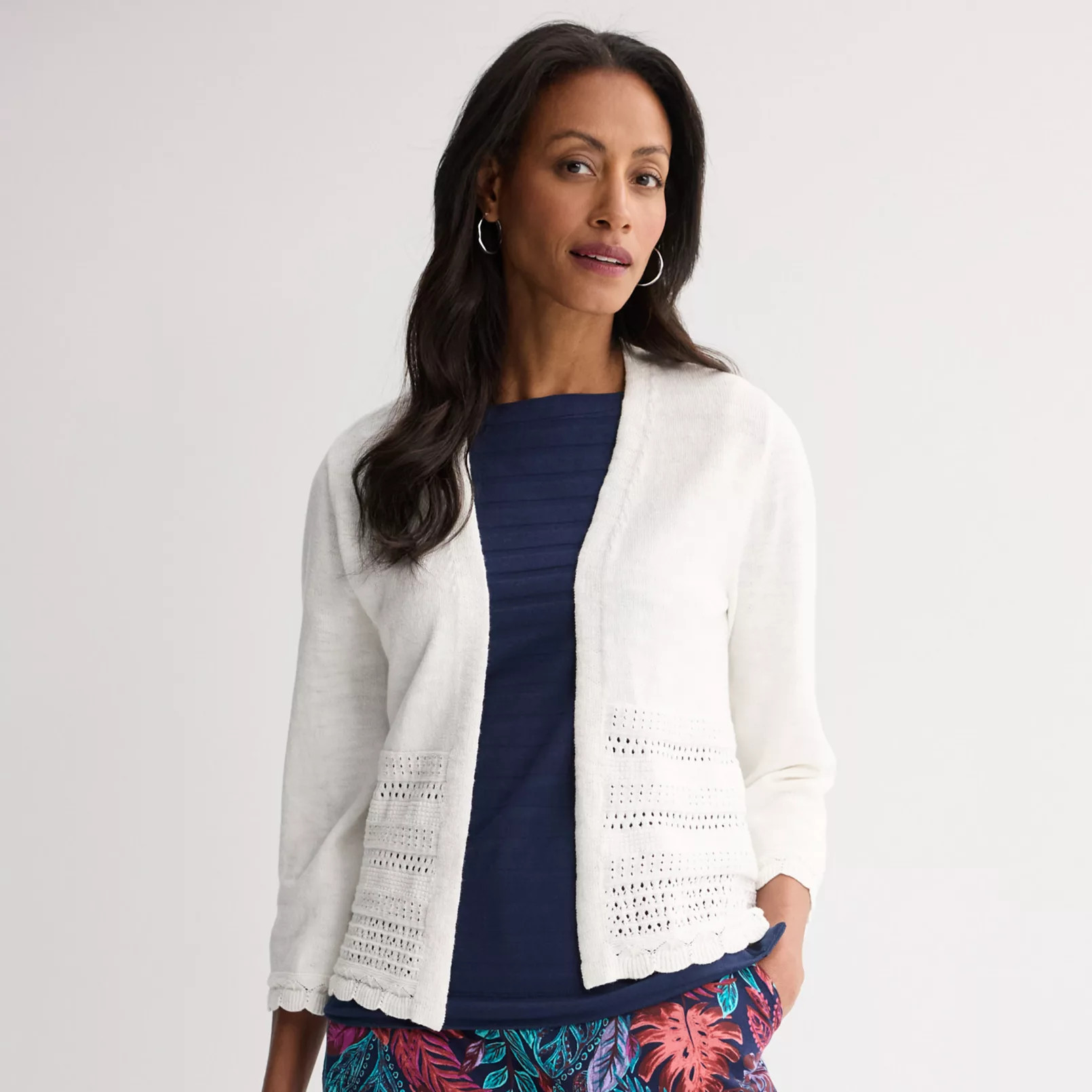 Women's Croft & Barrow® Placed Pointelle Sweater Cardigan | Kohl's