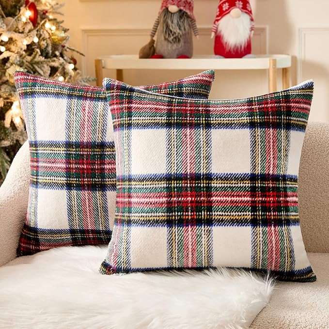 MIULEE Christmas Plaid Decorative Throw Pillow Covers Set of 2 Scottish Tartan Vintage Farmhouse ... | Amazon (US)