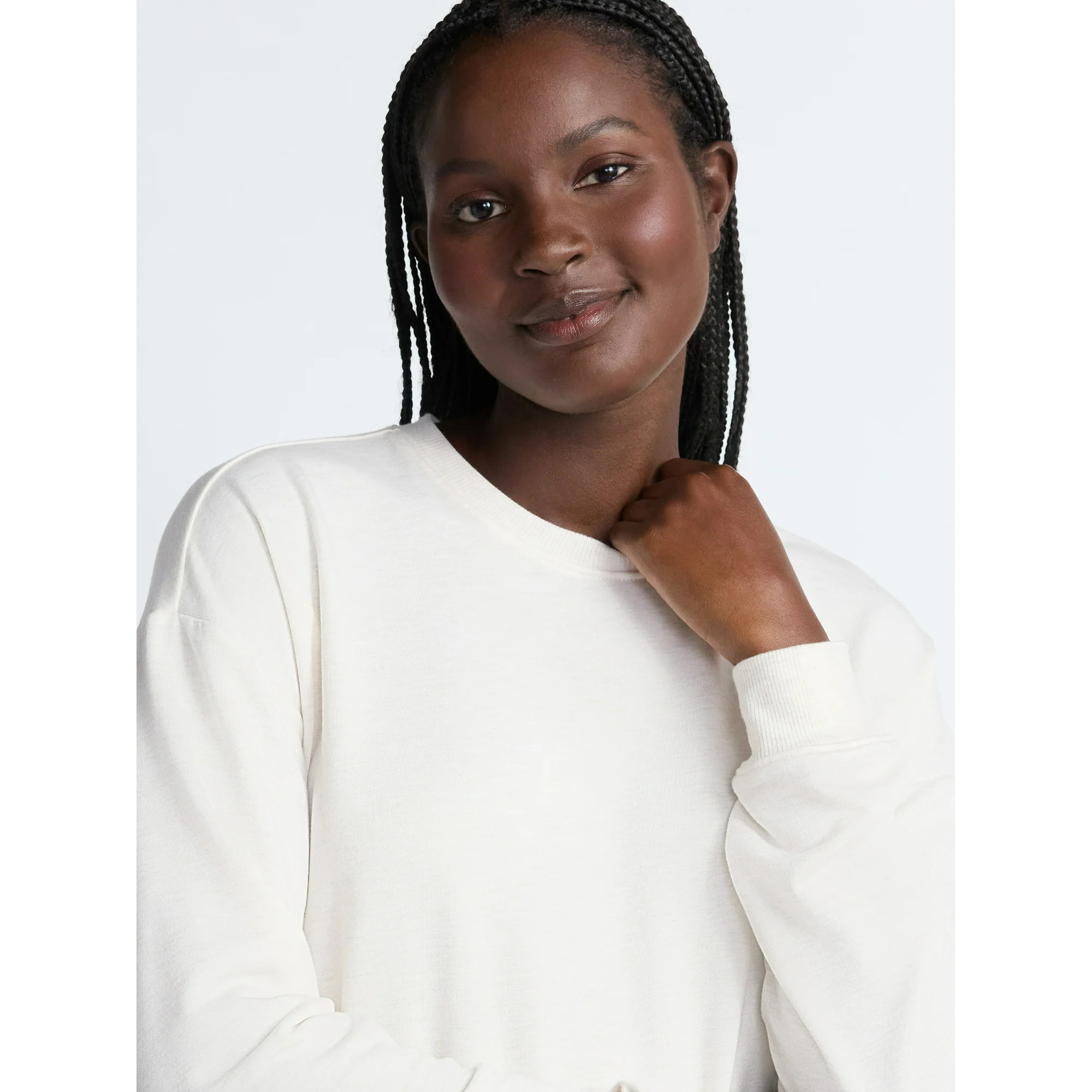 Joyspun Women's Fleece Drop Shoulder Sleep Top with Long Sleeves, Sizes XS-3X | Walmart (US)