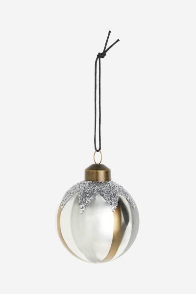 Glitterende glazen kerstbal - Lichtroze/gestreept - HOME | H&M NL | H&M (DE, AT, CH, NL, FI)