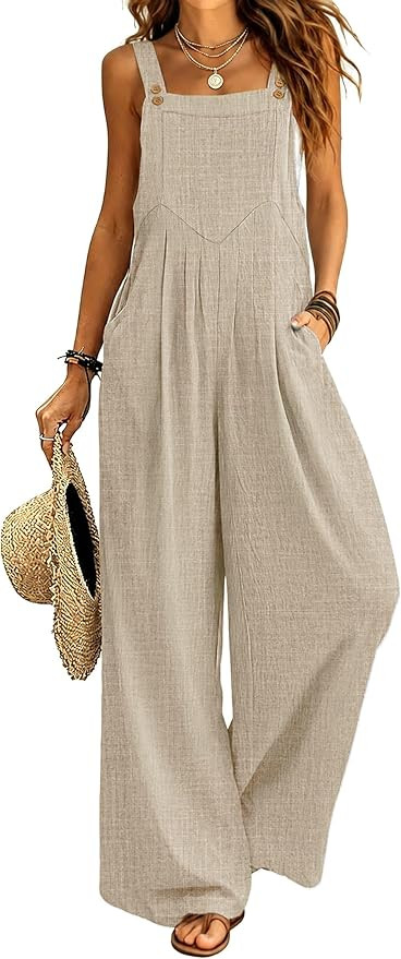 Ekouaer Womens Casual Loose Overalls Jumpsuits Summer Outfits Wide Leg Pants Rompers with Pockets... | Amazon (US)