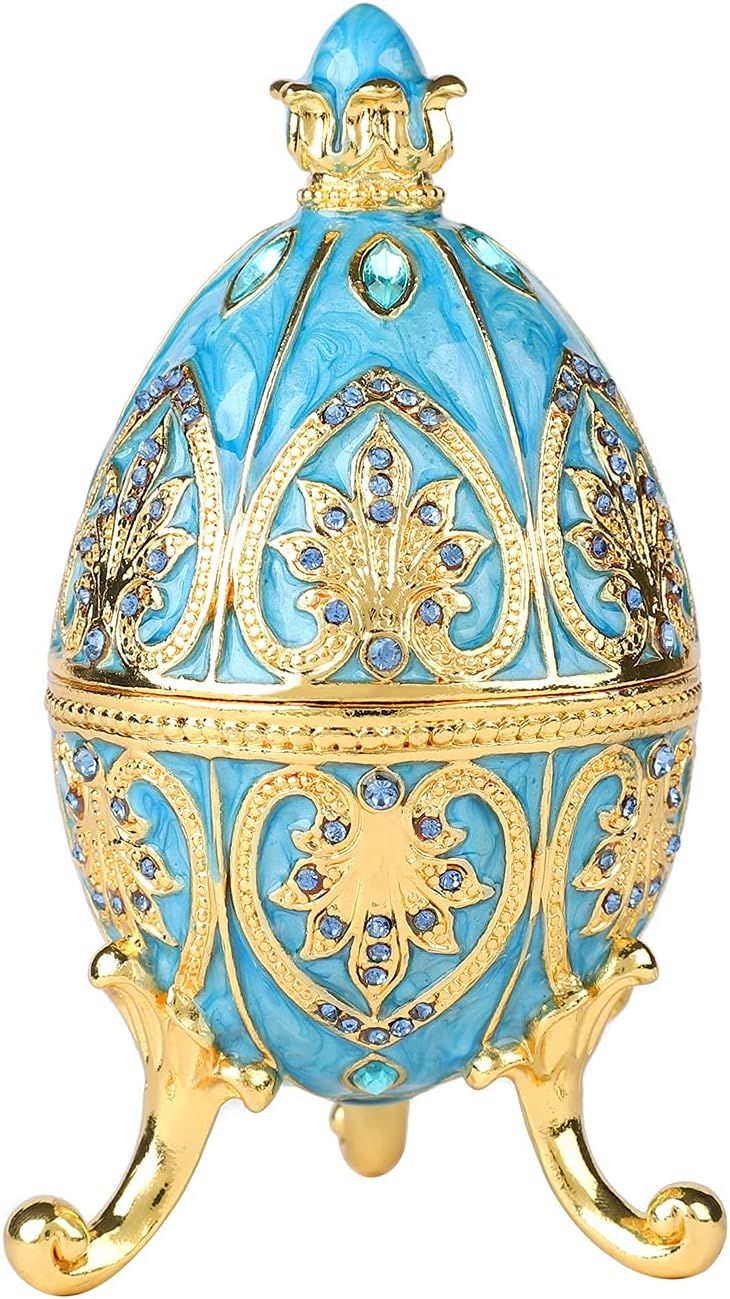 QIFU Faberge Egg Style Jewelry Trinket Box Hand Painted Enameled Decorative Hinged Unique Gift Fo... | Amazon (US)