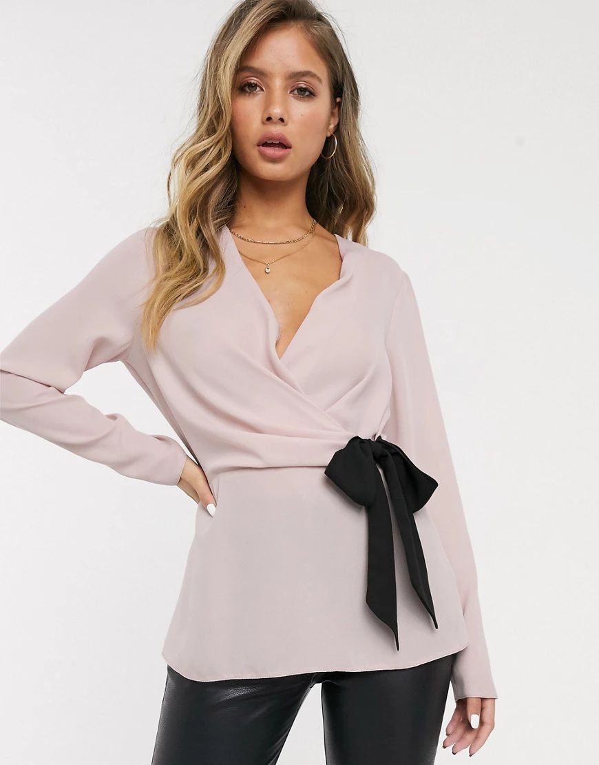 Lipsy tie front blouse in blush pink | ASOS (Global)