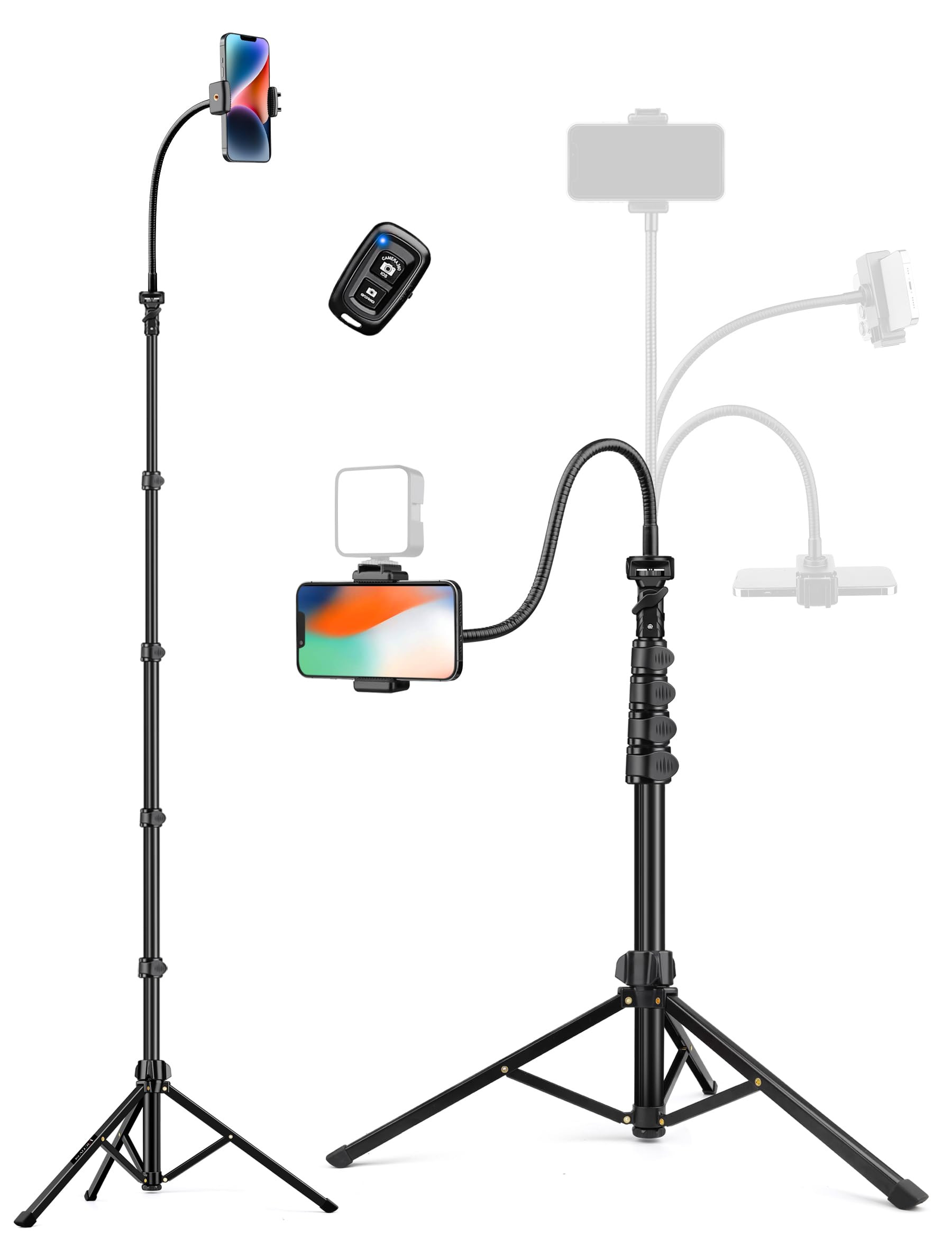 Phone Tripod, 86" Tall Tripod for iPhone with Flexible Gooseneck & Remote, Portable Aluminum Cell... | Amazon (US)