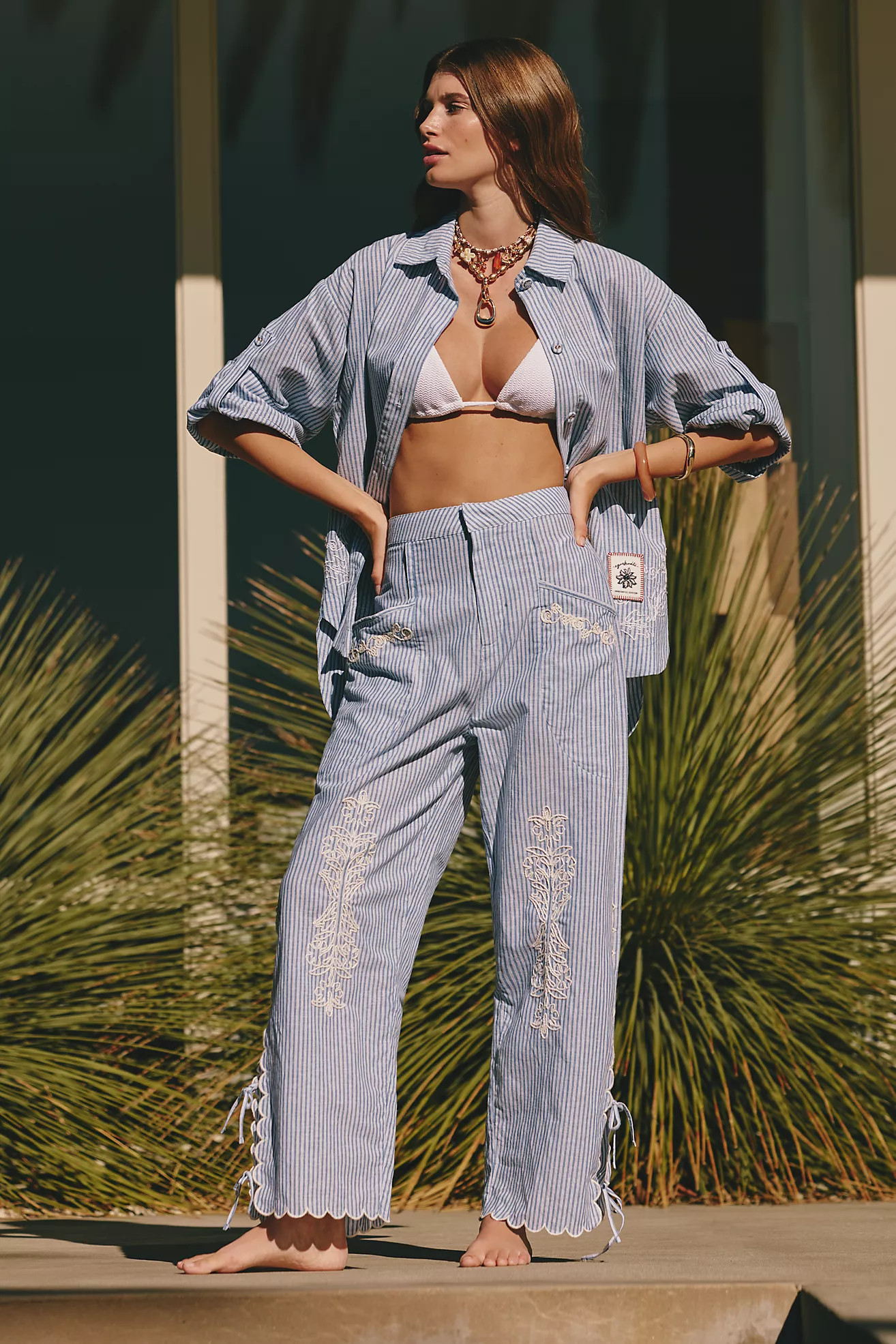 Agua Bendita Oprah Embroidered Tie-Up Pants | Anthropologie (US)