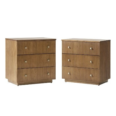 Albert 3-Drawer Nightstand Set of 2 with Solid Wood and Charging Station|ART OF LIVING DESIGNS-ACORN | Target