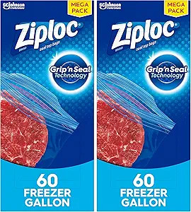 Ziploc Gallon Food Storage Freezer Bags, Grip 'n Seal Technology for Easier Grip, Open, and Close... | Amazon (US)