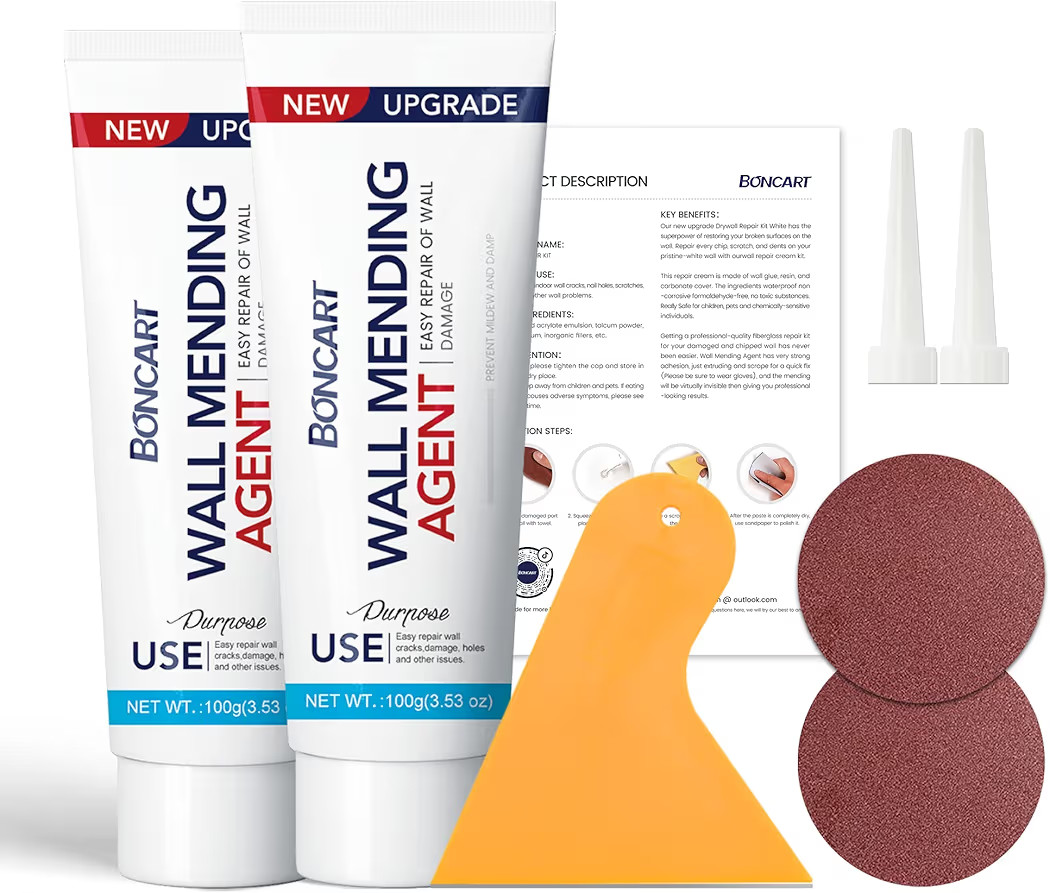 Drywall Repair Kit,2 Pack Wall Mending Agent,Wall Spackle with Scraper, Wall Surface Hole Fill Quick and Easy Solution | Amazon (US)