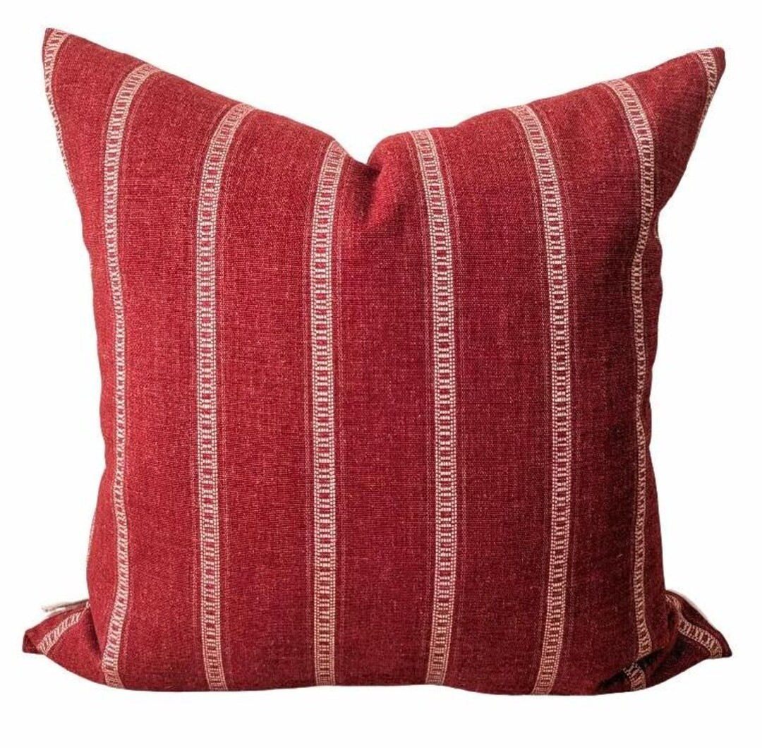 Red Stripped Throw Pillow, English Cottage Red Pillow Cover, Modern Farmhouse Pillows Red, Countr... | Etsy (US)