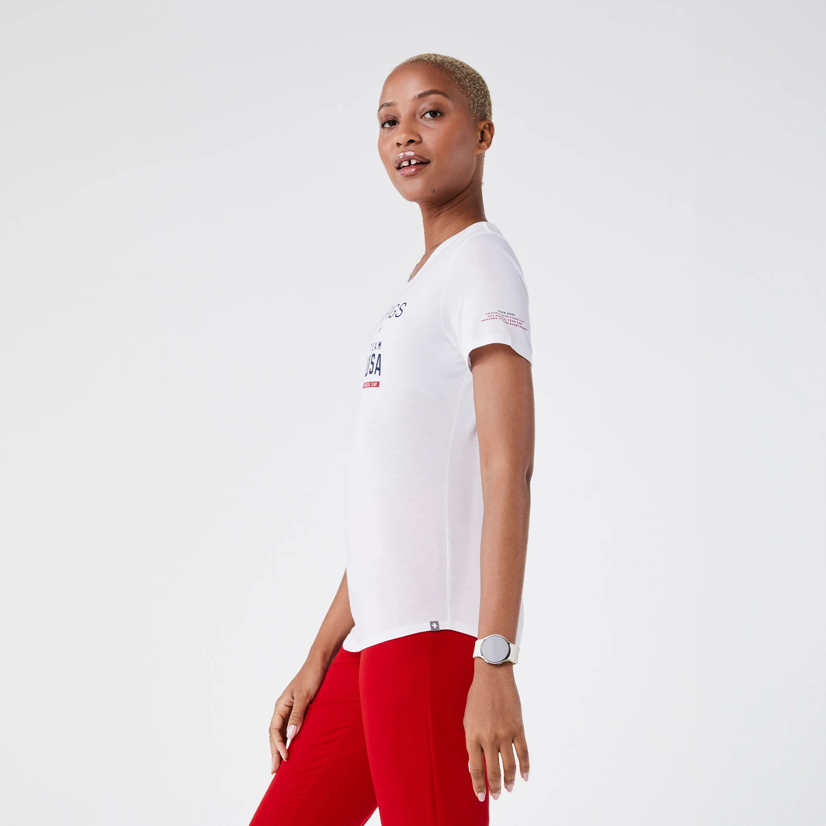 Women's FIGS x Team USA Supersoft Shortsleeve Underscrub - White | FIGS