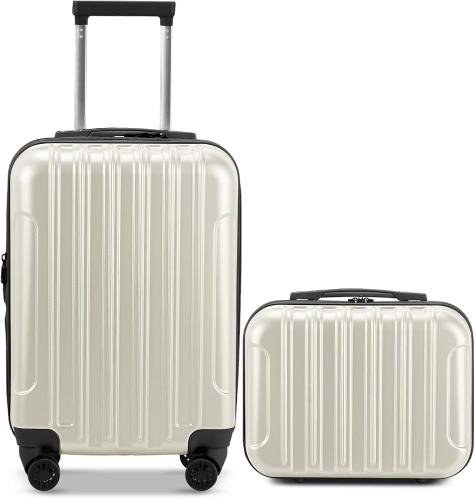 2 Pieces Luggage Set, 20" Carry-On Expandble Luggage Hardside Lightweight Suitcase, 14" Mini Cosmetic Cases (White) | Amazon (US)