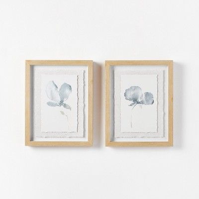(Set of 2) 11" x 14" Florals on Parchment Paper Framed Wall Arts - Threshold™ designed with Stu... | Target