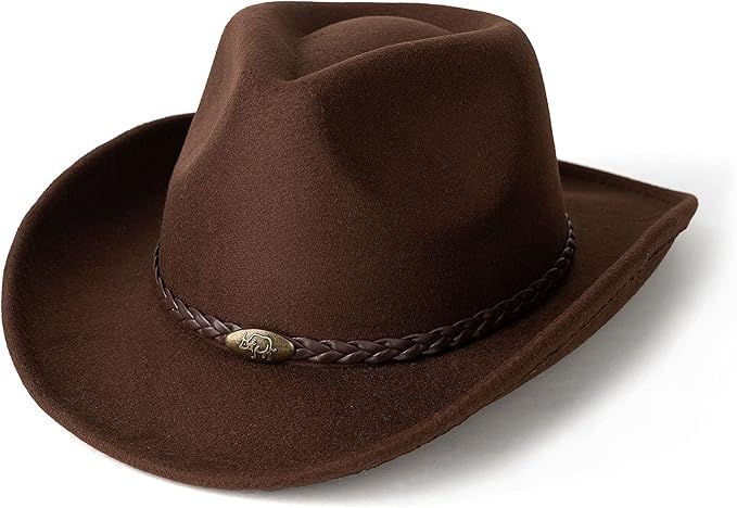 Men & Women's Classic Wide Brim Western Felt Cowboy Cowgirl Hat with Belt Buckle | Amazon (US)