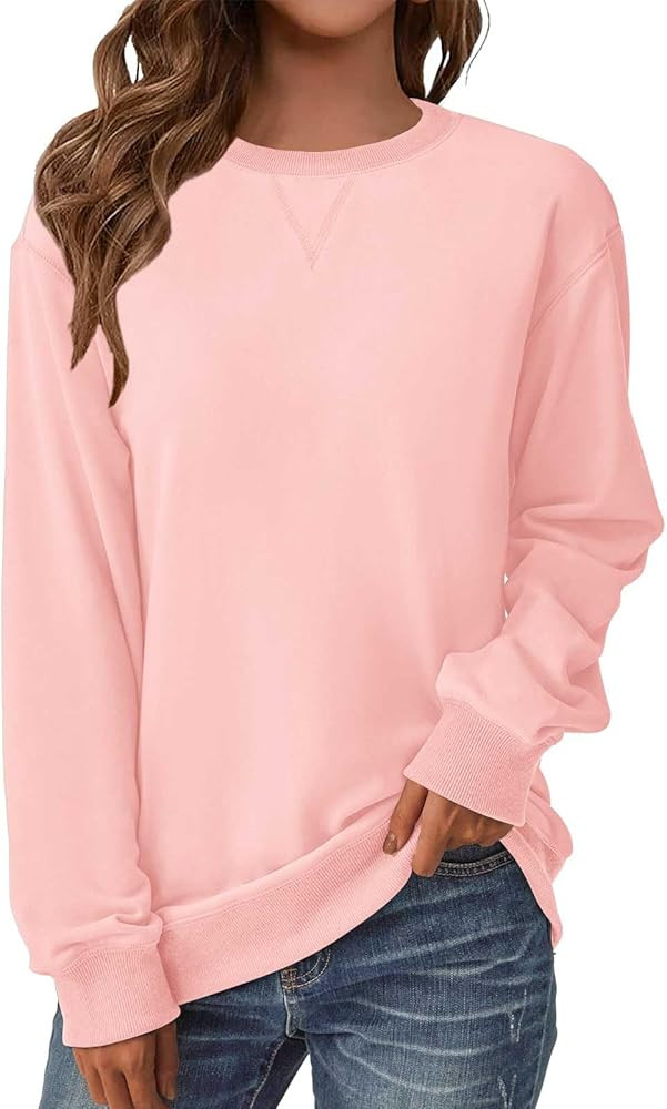 Womens Long Sleeve Sweatshirt Casual Crew Neck T Shirt Cute Pullover Tops Lightweight Loose Fit S... | Amazon (US)