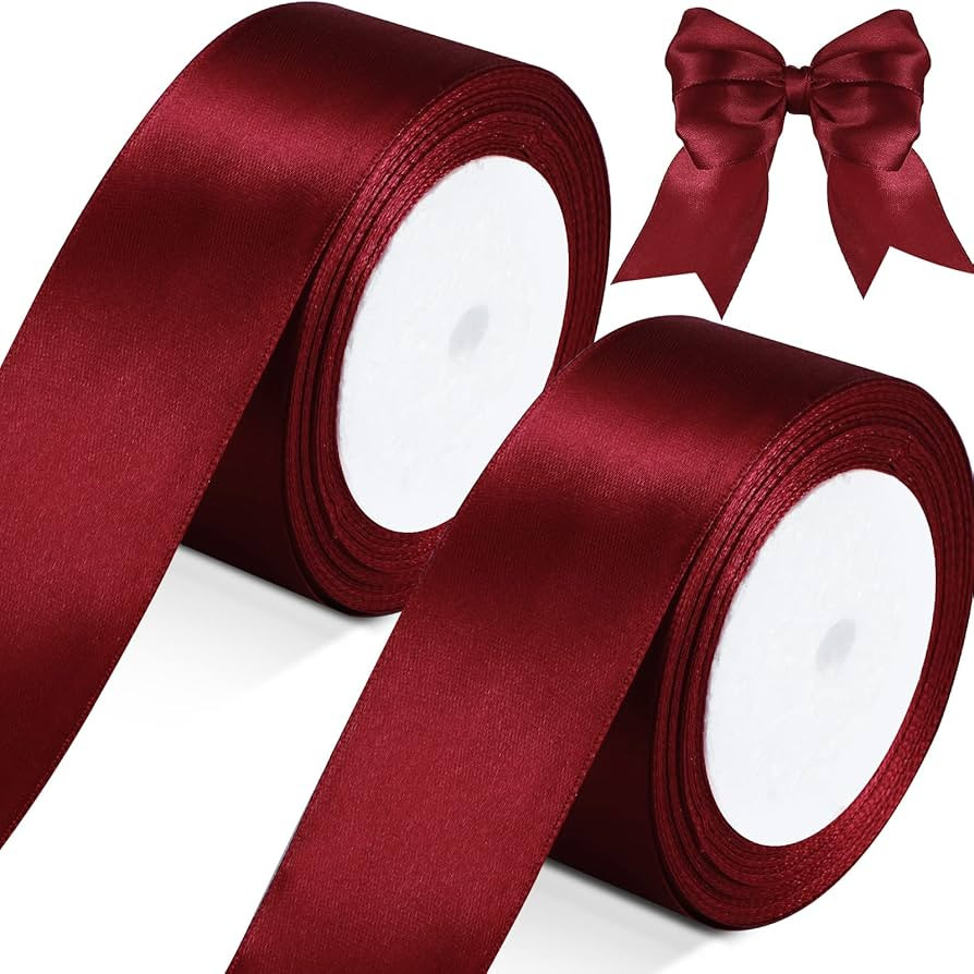 2 Rolls Burgundy Ribbon 50 Yards 1.5 Inches Wide Double Faced Polyester Satin Ribbon Solid Satin ... | Amazon (US)