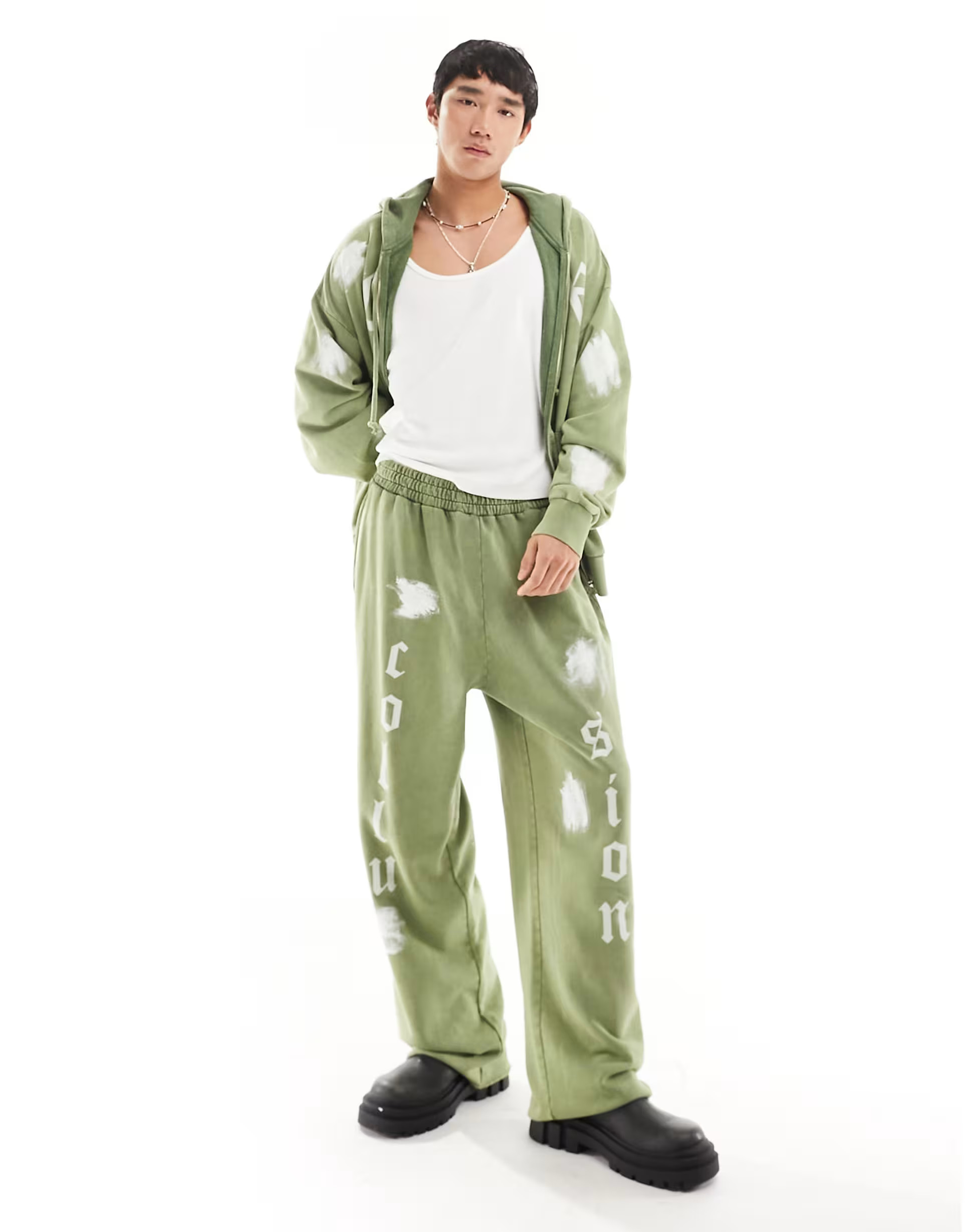 COLLUSION Paint splat relaxed sweatpants in khaki - part of a set | ASOS (Global)