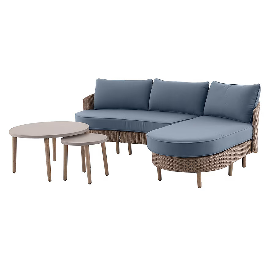 Origin 21 Dunes 3 -Piece Wicker Patio Sofa Conversation Set with Blue Cushions | Lowe's